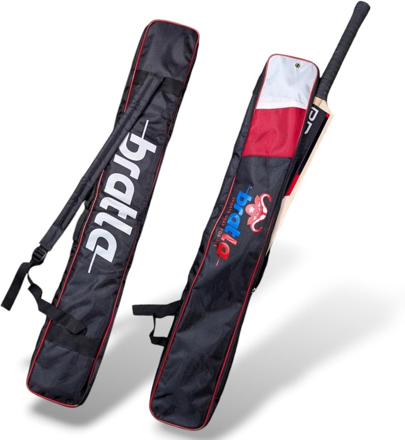 Bratla Cricket Bat Cover Bag For Full Size Bat Adjustable Shoulder Strap Foam Padded - Secure and Convenient Cricket Gear Storage Bag Black/Red - Image 1